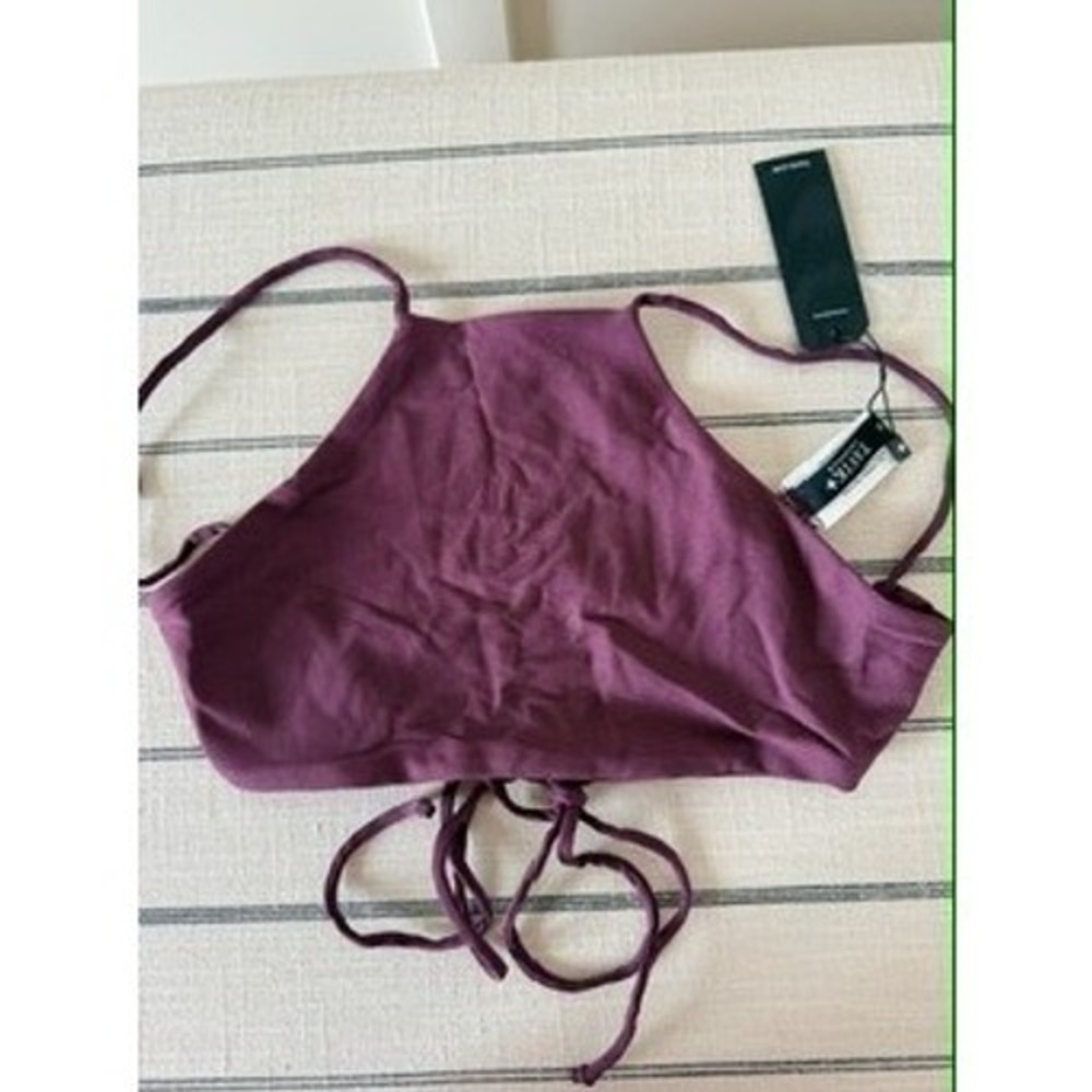 Tavik Swimwear Jett Reversible Bikini Top Plum Purple Ribbed High Neck Halter XS